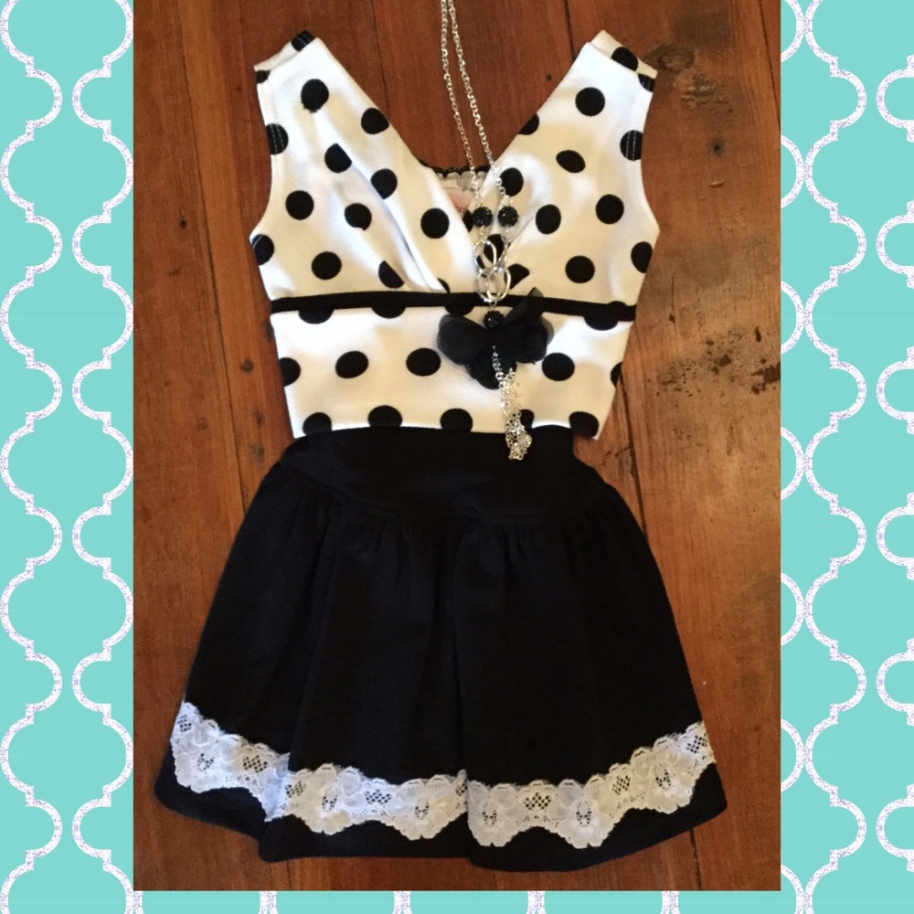3pc white and black skirt outfit